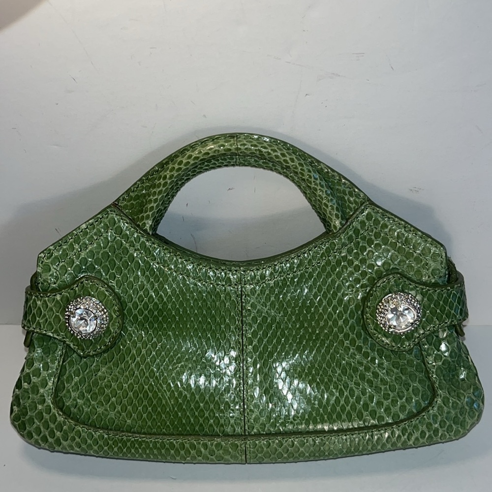 NWOT Vintage Tod’s Green Snakeskin Leather With Crystal Clutch Shoulder Bag - Picture 15 of 16